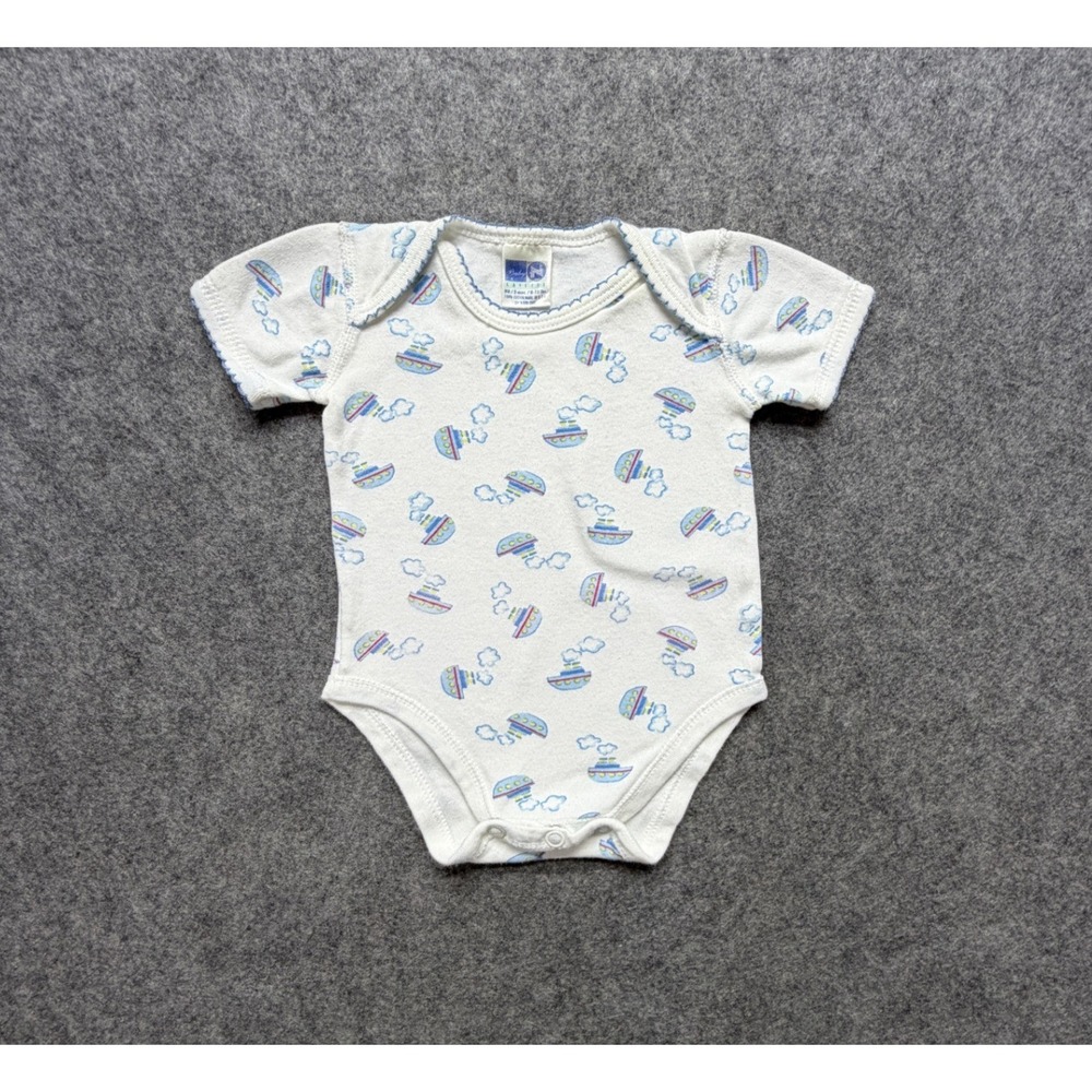 Vintage Baby Bgosh Nautical Steamship Bodysuit White Cotton NB 3 Months USA Made